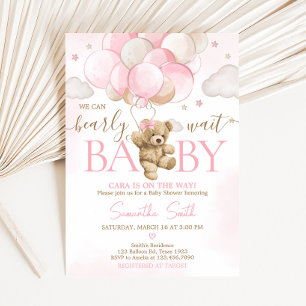 Invitation Baby shower de ballon d'ours rose Boho