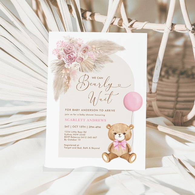 Invitation Baby shower de ballon en peluche à oreille rose Du (Créateur téléchargé)