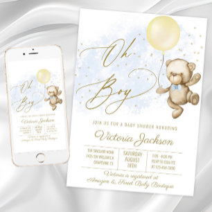 Invitation Baby shower de ballon Ours Garçon