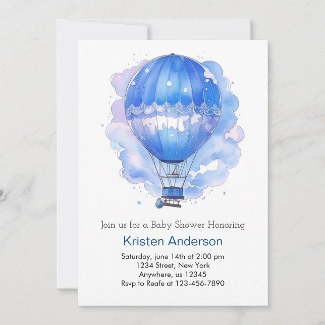 Invitation Baby shower de ballons à air chaud céleste personn (Devant)