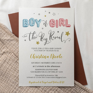 Invitation Baby shower de ballons à huile rose et bleu