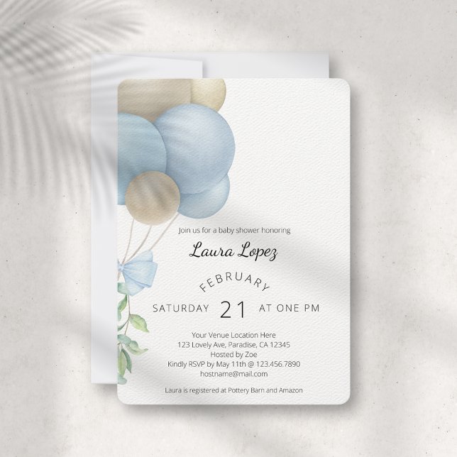 Invitation Baby shower de ballons bleu minimaliste (Créateur téléchargé)