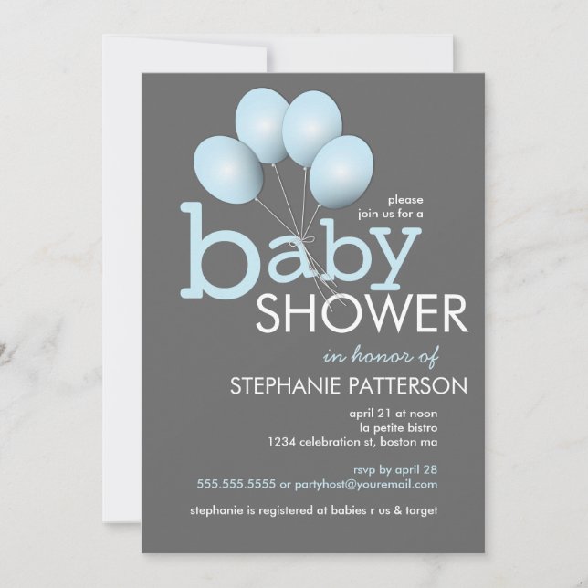 Invitation Baby shower de ballons bleu moderne (Devant)