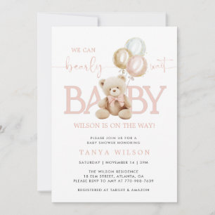 Invitation Baby shower de ballons d'ours en peluche rose