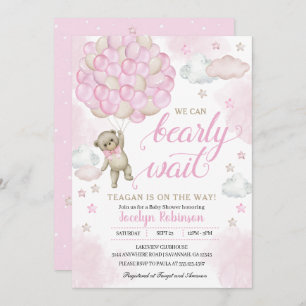 Invitation Baby shower de ballons d'ours en peluche rose