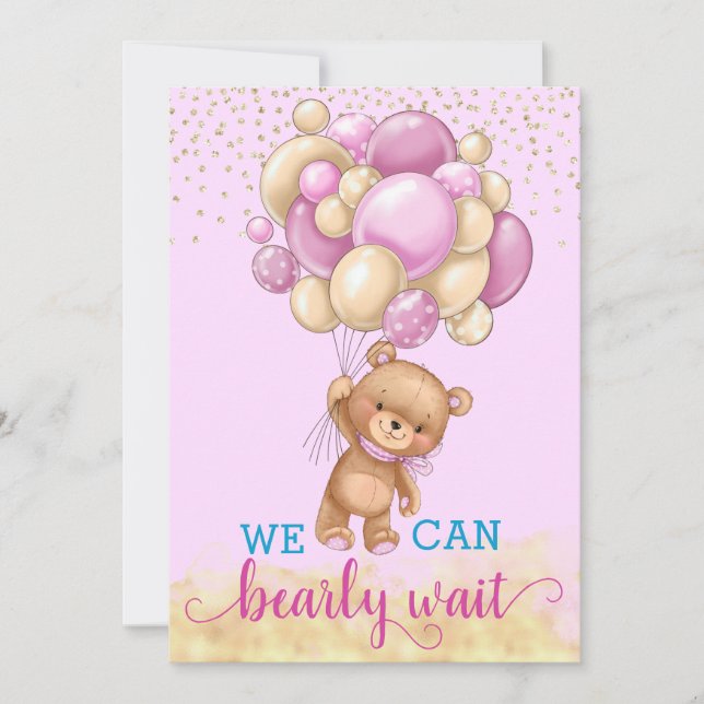 Invitation Baby shower de Ballons d'ours en peluche rose et o (Devant)