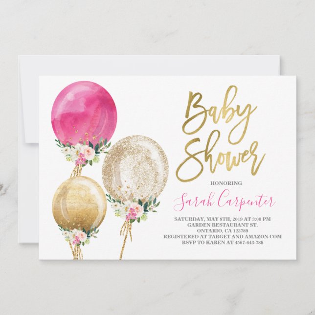 Invitation baby shower de ballons floraux (Devant)