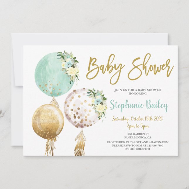 Invitation Baby shower de ballons neutres selon le sexe (Devant)