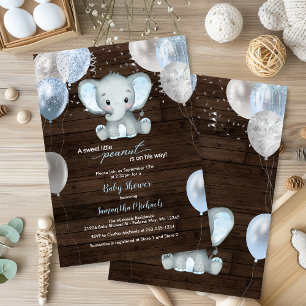 Invitation Baby shower de ballons pour garçon éléphant rustiq
