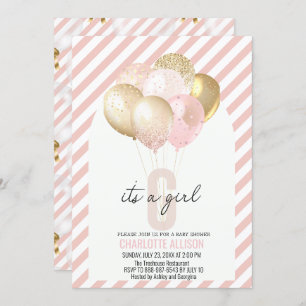 Invitation Baby shower de ballons rose et or