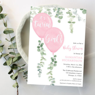 Invitation baby shower de ballons roses d'eucalyptus pour jeu