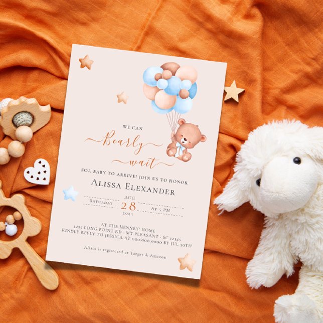Invitation Baby shower de ballons roses et bleus de l'ours en (Créateur téléchargé)
