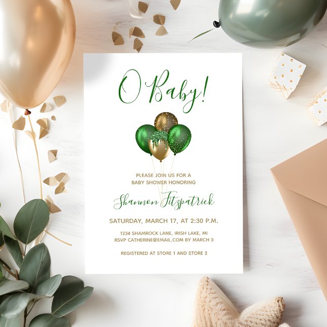 Invitation Baby shower de ballons verts de la Saint-Patrick (Créateur téléchargé)