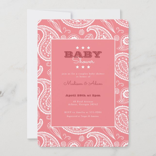 Invitation Baby shower de Bandana rose américaine (Devant)
