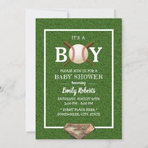 Invitation Baby shower de base-ball Boy Green Grass