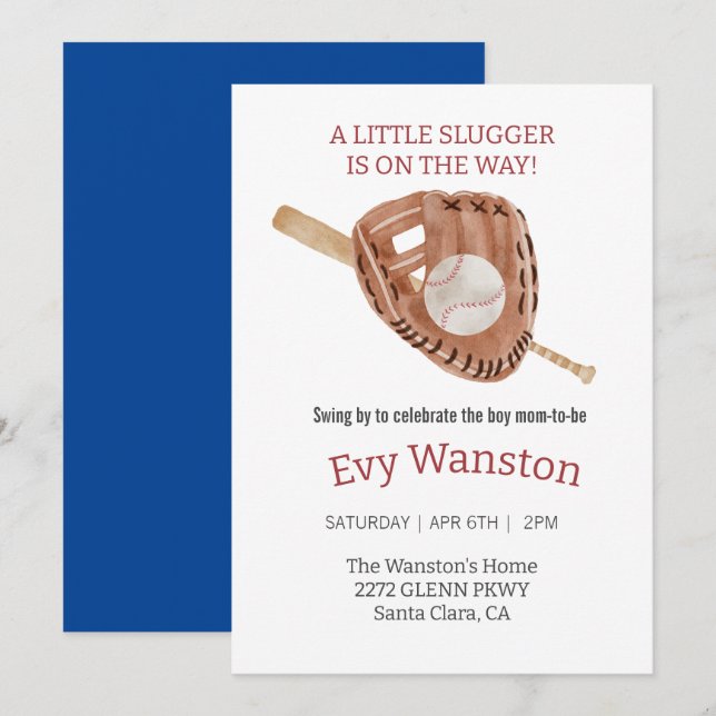 Invitation baby shower de base-ball garçon (Devant / Derrière)