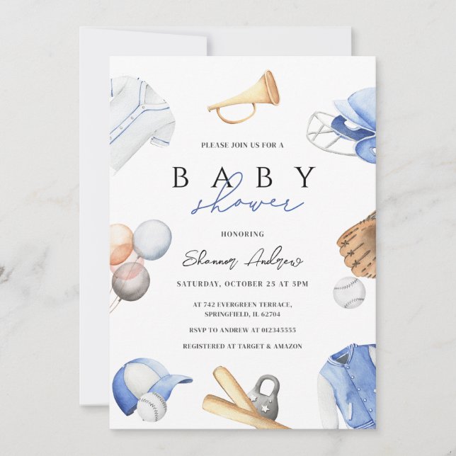 Invitation Baby shower de base-ball numérique personnel garço (Devant)