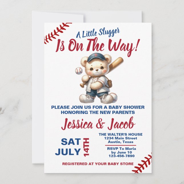 Invitation Baby shower de baseball (Devant)