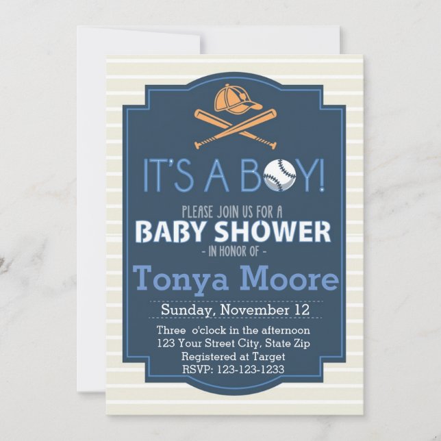 Invitation Baby shower de baseball Bat (Devant)