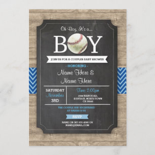 Invitation Baby shower de baseball bleu Boy Sports Wood Invit