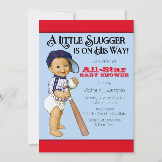 Invitation Baby shower de baseball garçons (Devant)