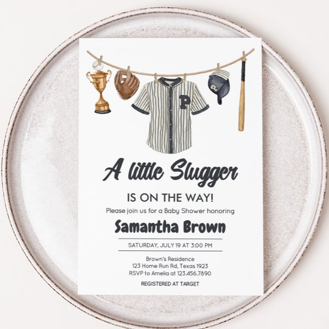 Invitation Baby shower de baseball Little Slugger (Little Slugger Baseball Baby Shower Invitation)