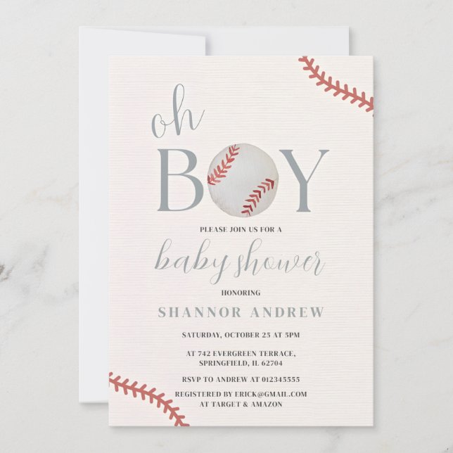 Invitation Baby shower de baseball personnel garçon All Star  (Devant)