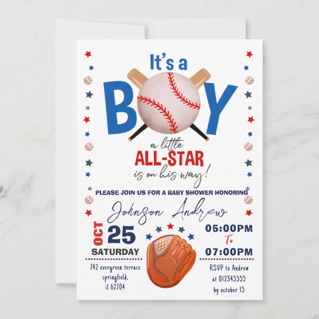 Invitation Baby shower de baseball personnel Slugger Party Ro (Devant)