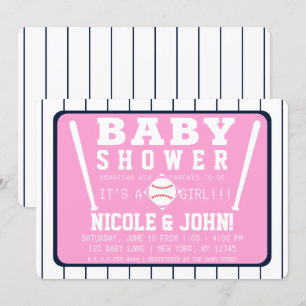 Invitation Baby shower de baseball rose bleu et blanc