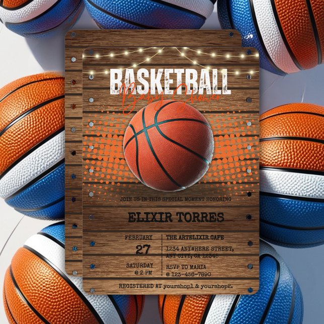 Invitation Baby shower de basket-ball orange rustique (Créateur téléchargé)
