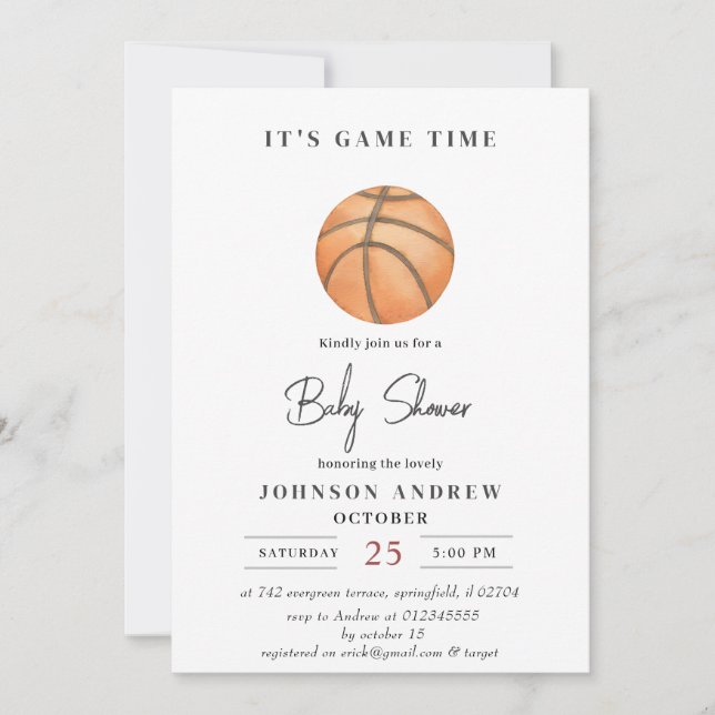 Invitation Baby shower de basket simple personnel (Devant)
