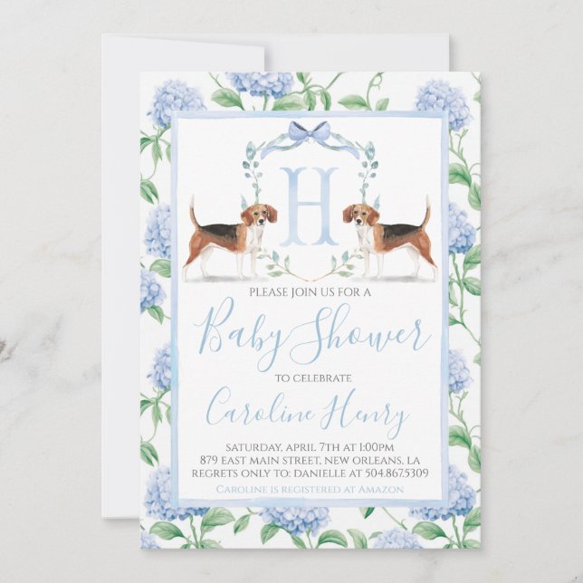 Invitation Baby shower de Beagle du garçon bleu du sud de Pre (Devant)