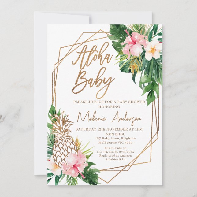 Invitation Baby shower de bébé Aloha Floral géométrique (Devant)