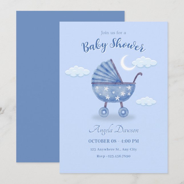 Invitation Baby shower de bébé bleu (Devant / Derrière)