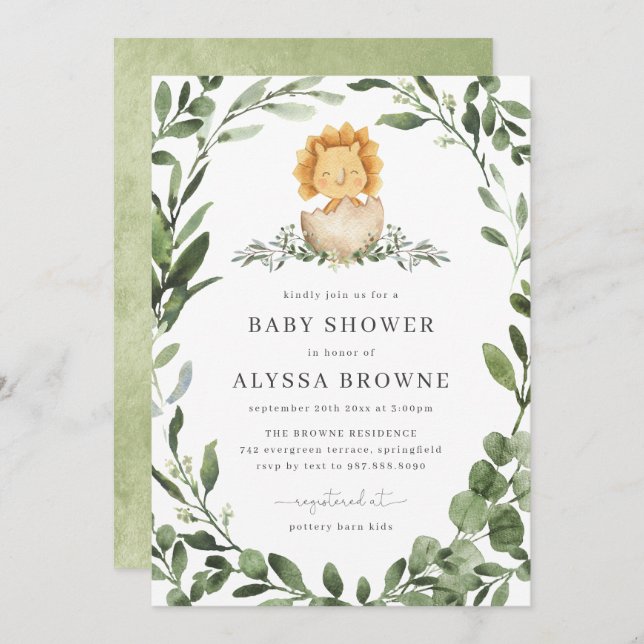 Invitation Baby shower de bébé Dinosaur (Devant / Derrière)