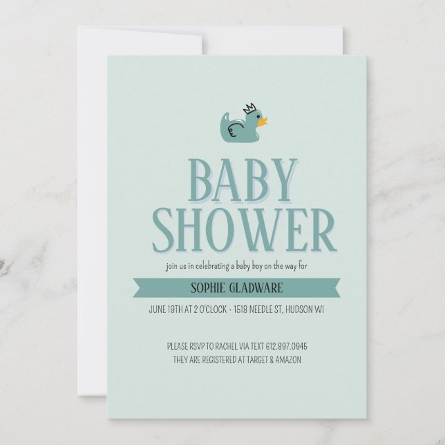 Invitation Baby shower de bébé en caoutchouc canar (Devant)
