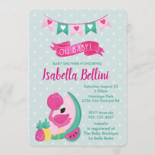 Invitation Baby Shower de bébé flamant rose Oh