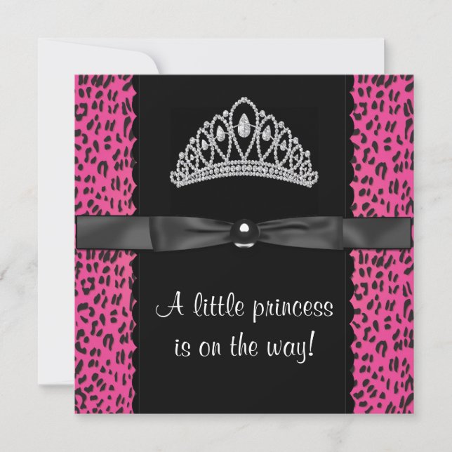 Invitation Baby shower de bébé léopard rose chaud (Devant)
