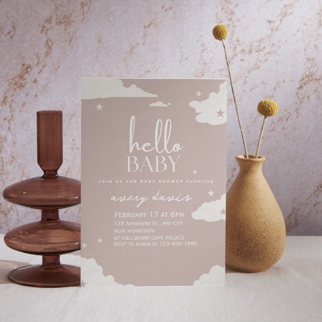 Invitation Baby shower de bébé nuage rose rustique (Créateur téléchargé)
