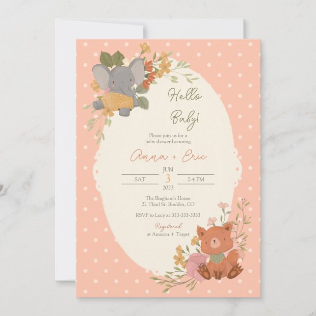 Invitation Baby shower de bébés animaux (Devant)