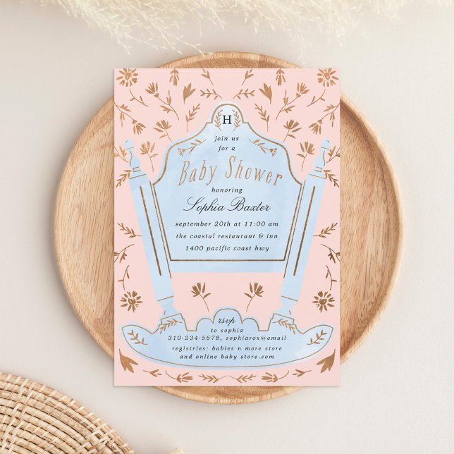 Invitation Baby shower de berceau rose et bleu antique (Créateur téléchargé)