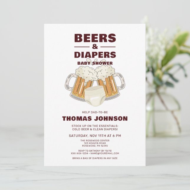 Invitation Baby shower de bière et couche (Debout devant)