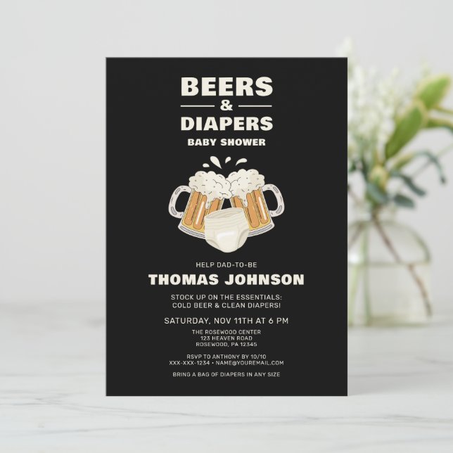 Invitation Baby shower de bière et couche (Debout devant)