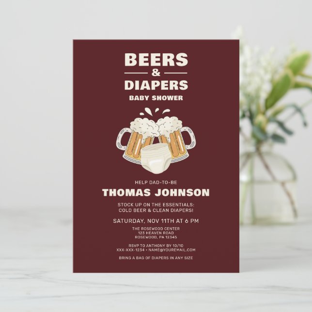 Invitation Baby shower de bière et couche (Debout devant)