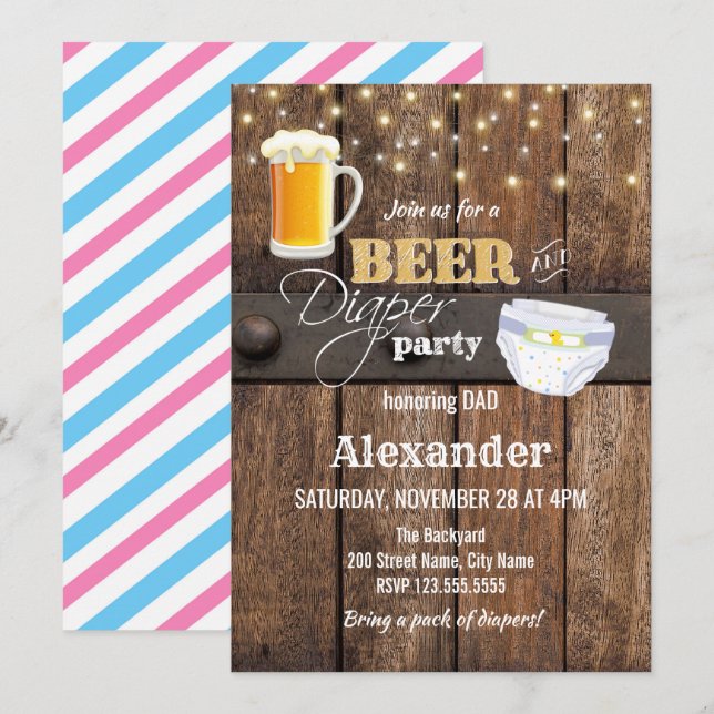 Invitation Baby shower de bière et de couche (Devant / Derrière)