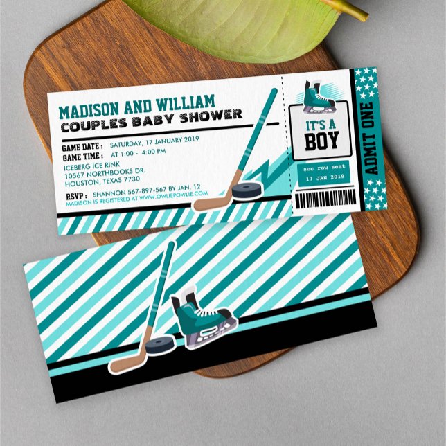Invitation Baby shower de Billets de hockey sur glace (Créateur téléchargé)