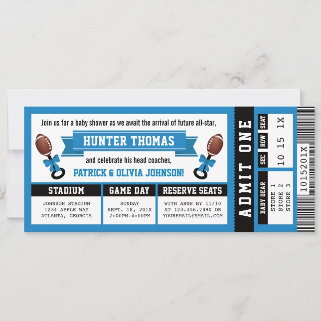 Invitation Baby shower de billets de sport, noir,  (Devant)