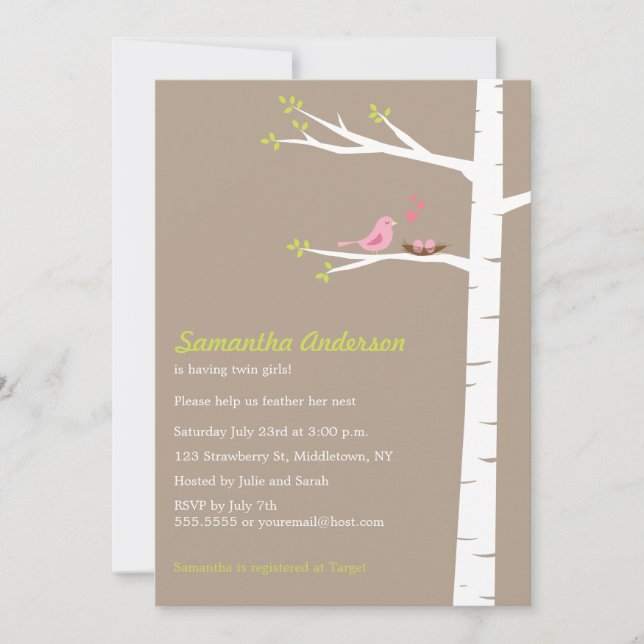 Invitation Baby shower de Birch d'Oiseaux moderne  (Devant)