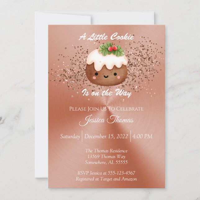 Invitation Baby shower de biscuits rose Gold Christmas (Devant)