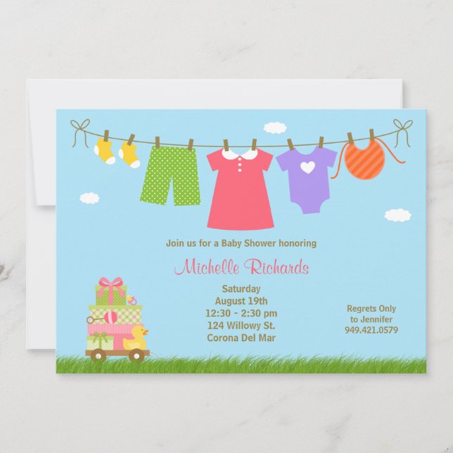 Invitation Baby shower de blanchisserie rose (Devant)